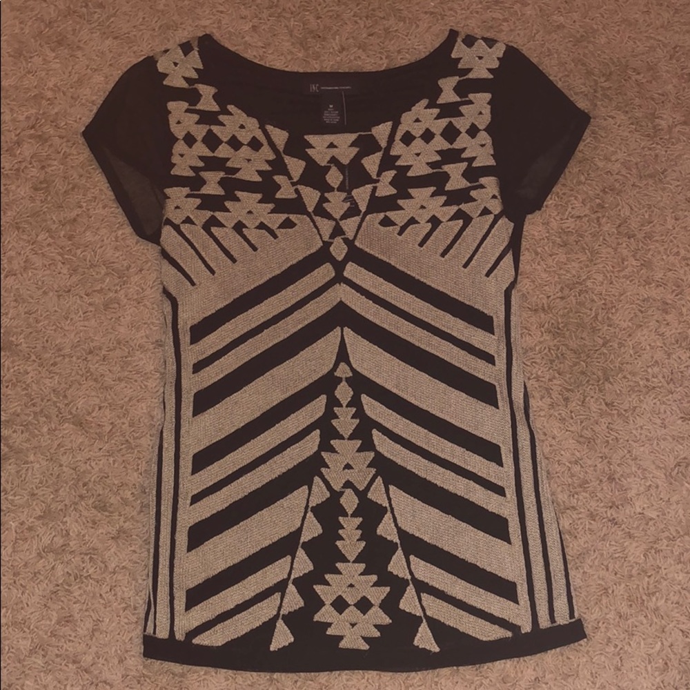 INC black and gold short sleeve blouse. Medium